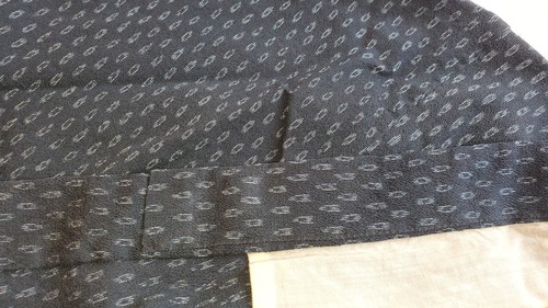 Vintage Seide/Viskose Krepp schwarz & blau japanisch volle Länge 59" Kimono mit Futter - Bild 11 von 12