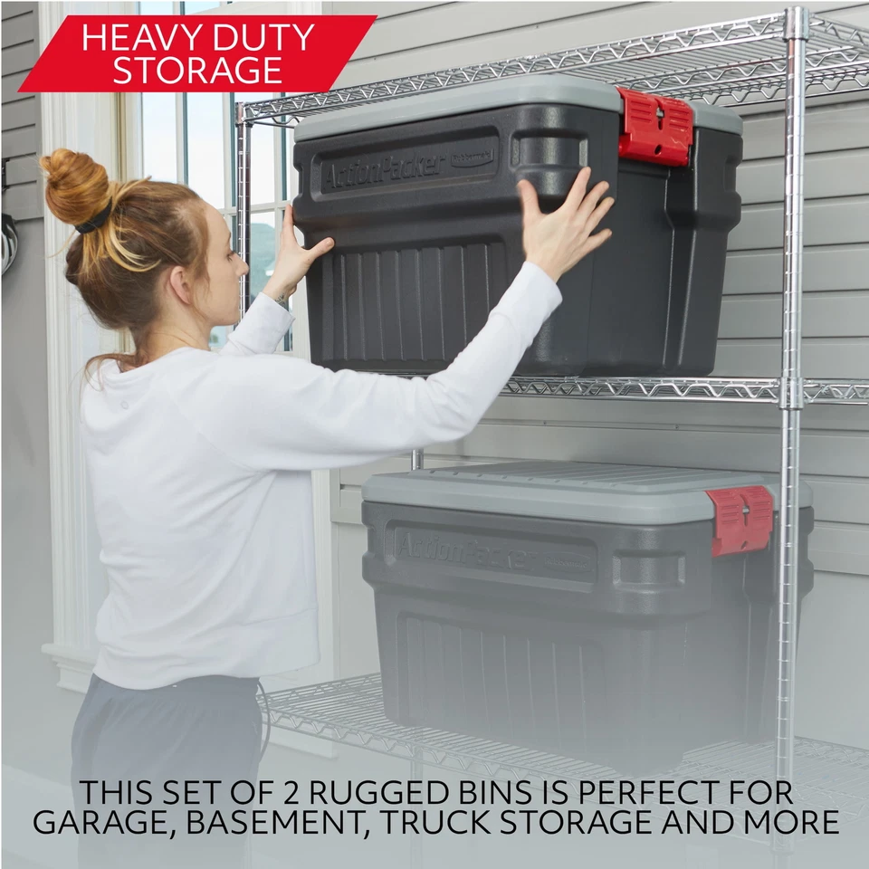 Cubo de almacenamiento Rubbermaid ActionPacker de 24 galones, resistente, tapa incluida Foto 3 de 4