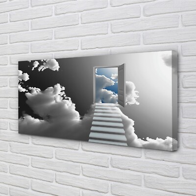 Tulup Leinwandbild 120x60 Wandkunst Treppen Wolken Tür