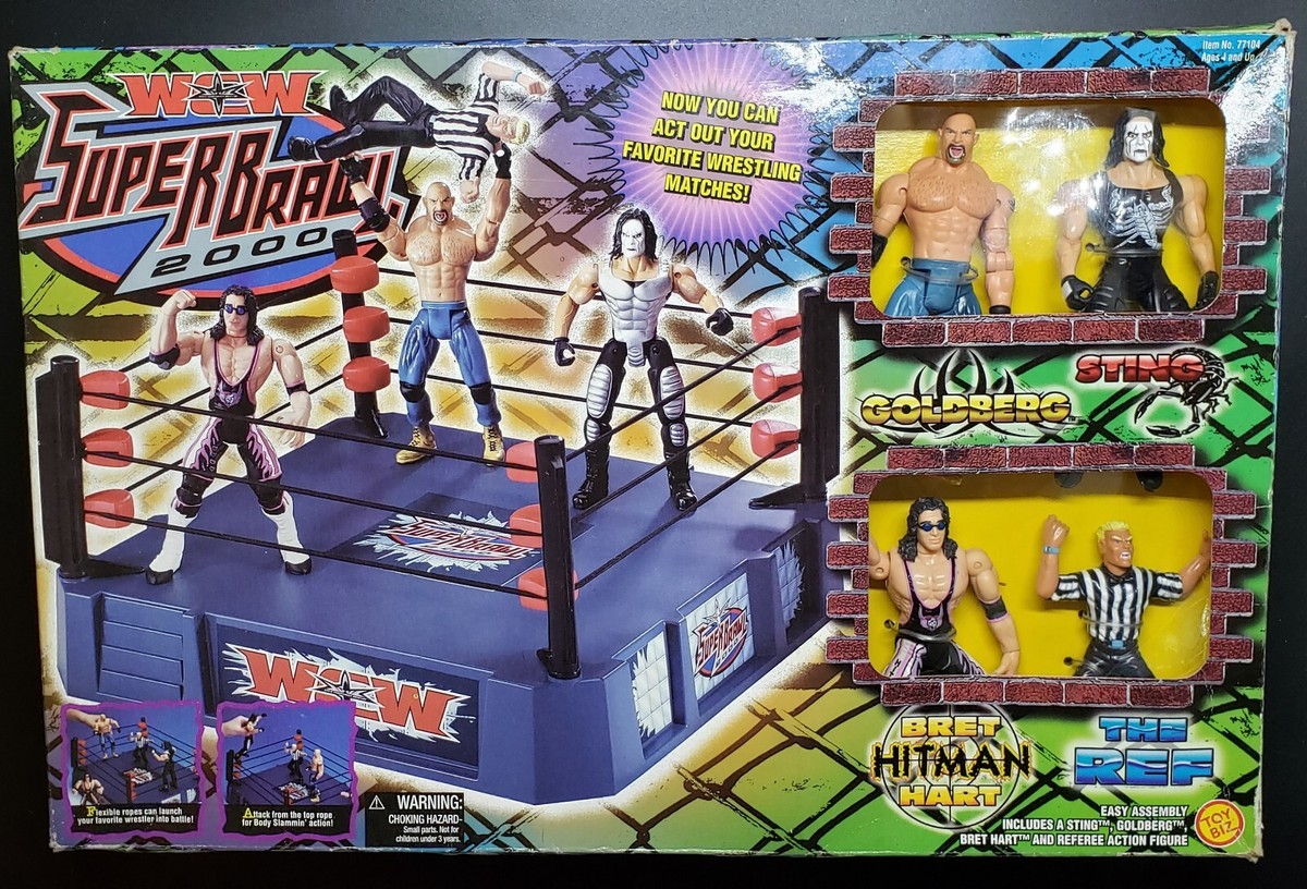 WCW Toy Biz SuperBrawl 2000 Ring Figures Goldberg Sting Bret Hart