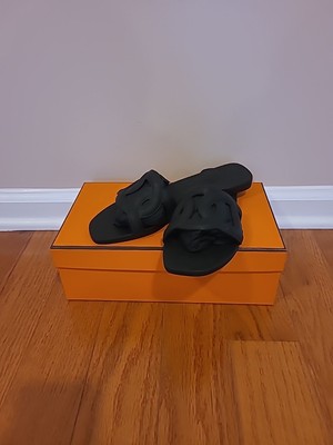 NIB HERMES Black Aloha Rubber Sandals Size 37 Brand New Made In Italy 