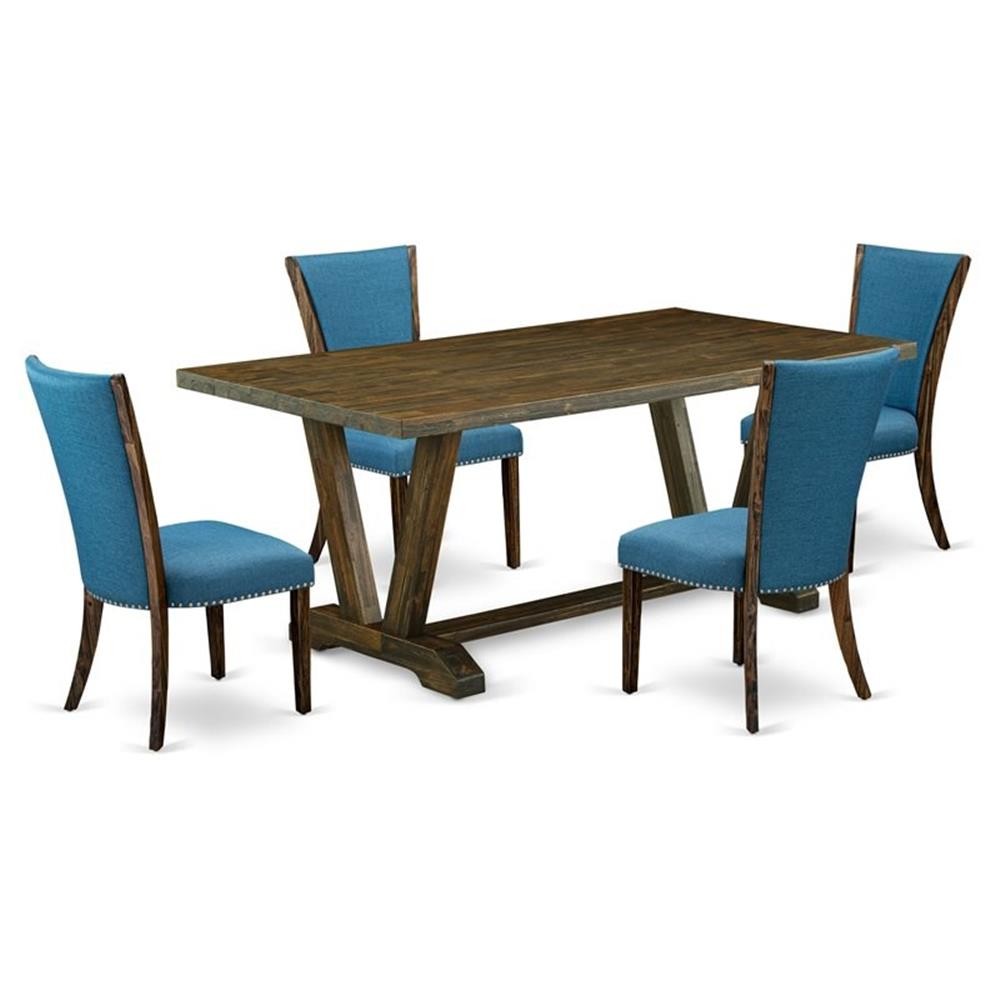 East West Furniture V-Style 5-piece Wood Dining Table and Chairs in Brown