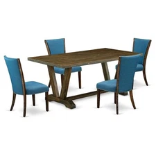 East West Furniture V-Style 5-piece Wood Dining Table and Chairs in Brown
