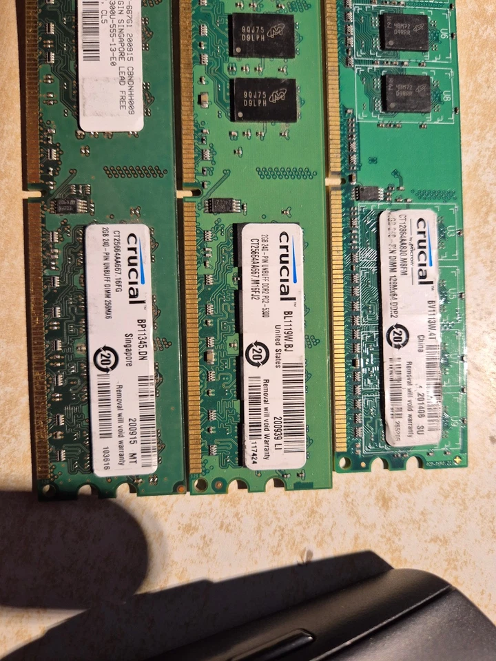 DDR2 Dimm 2GB Crucial Ram Memory SDRAM modules X 3 - Image 2 of 3