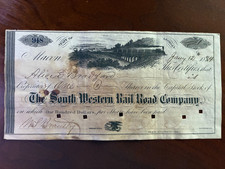 1884 SOUTH WESTERN RAILROAD STOCK CERTIFICATE MACON, GEORGIA (NOW CENTRAL OF GA)