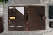 Leather Portfolio Folder with Button Closure Business Padfolio for Professional