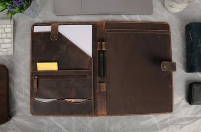 Leather Portfolio Folder with Button Closure Business Padfolio for Professional