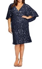 New Mac Duggal Embellished Cape Sleeve Cocktail Dress Navy Blue Women’s 20W 5191