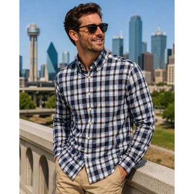 MTailor Custom Button Down Shirt Men 2XL Blue Plaid Check 100% Cotton Casual