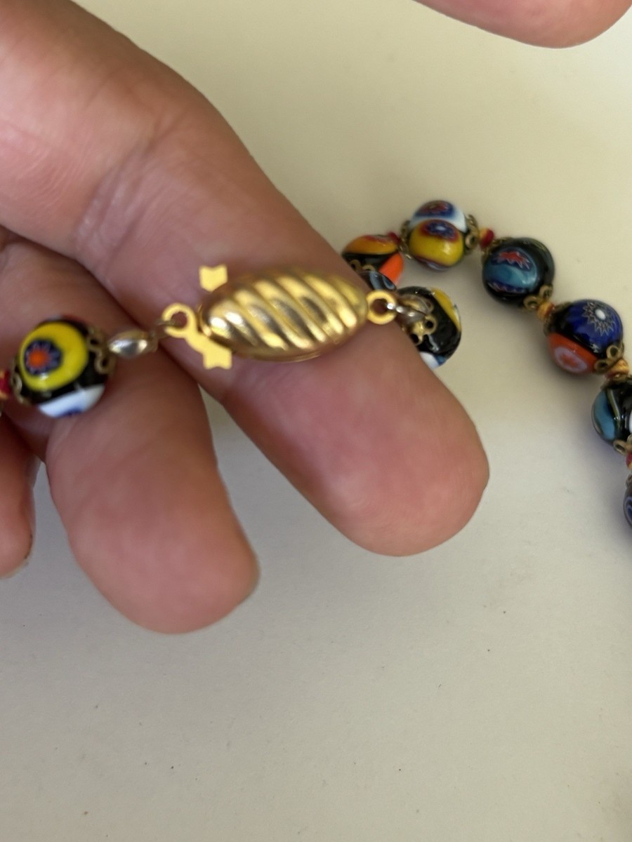 Vintage Italian Murano Venetian Millefiori Glass Beaded Necklace 18” View 2