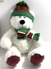 Hugfun White Bear 18" Winter Hat Scarf Plush Soft Toy Stuffed Animal