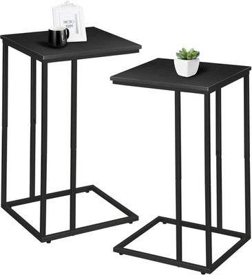 C Shaped Side Table Set of 2 for Sofa, Bed, and Small Spaces - Black