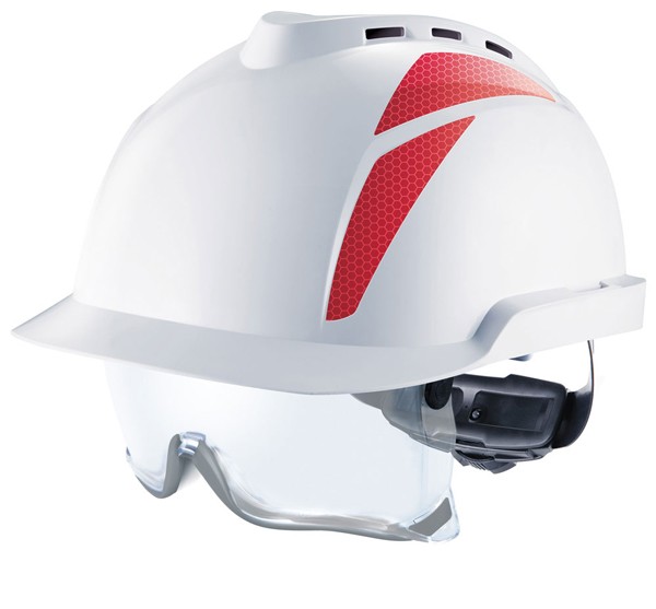 Msa V-Gard 930 Vented Safety Helmet With Integrated Eye Protection White/Red