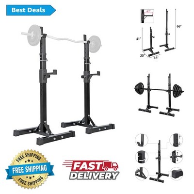 2PCS Adjustable Squat Rack 40''-66'' Steel Press Stands Barbell Dumbbell Bench