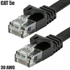 Flat Cat5e RJ45 Ethernet LAN Network UTP Patch Cable Copper Wire 30AWG Black