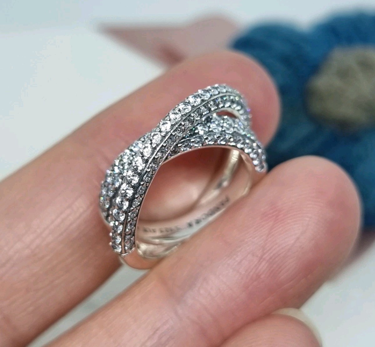 NEW BOXED Genuine Pandora Timeless Pave Crossover Dual Band Ring