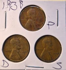 1938 PD S Lincoln Wheat Cent, Penny, Fine Condition