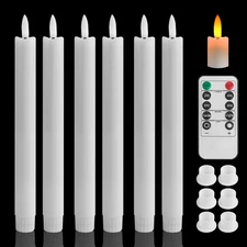 6PCS Flameless Flickering LED Taper Candles Light With Holders & Remote Control