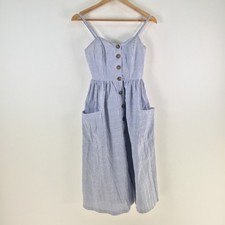 Polly dress womens 6 fit flare blue white striped sleeveless stretch 119240