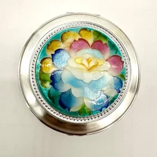 Vintage NACON Cloisonné Convertible Powder Compact Mirror Japan w/ Box & Insert
