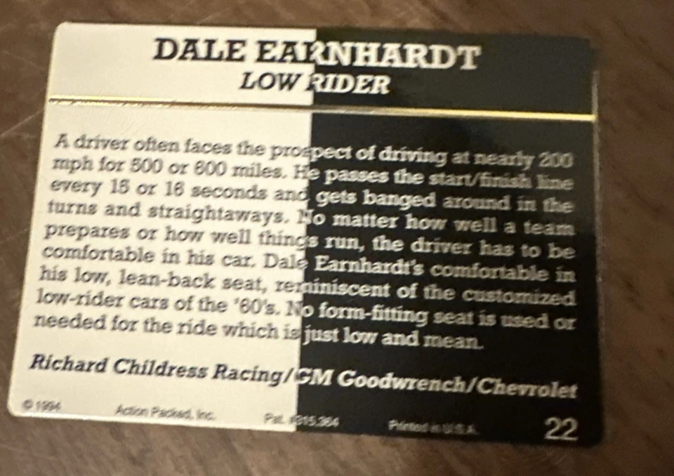 * 1994 #22 Action Packed Dale Earnhardt /Goodwrench #3 - Image 2 of 2