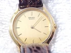 Vintage Seiko Women Quartz Watch Brown Leather Strap Gold Plated Stainless Steel