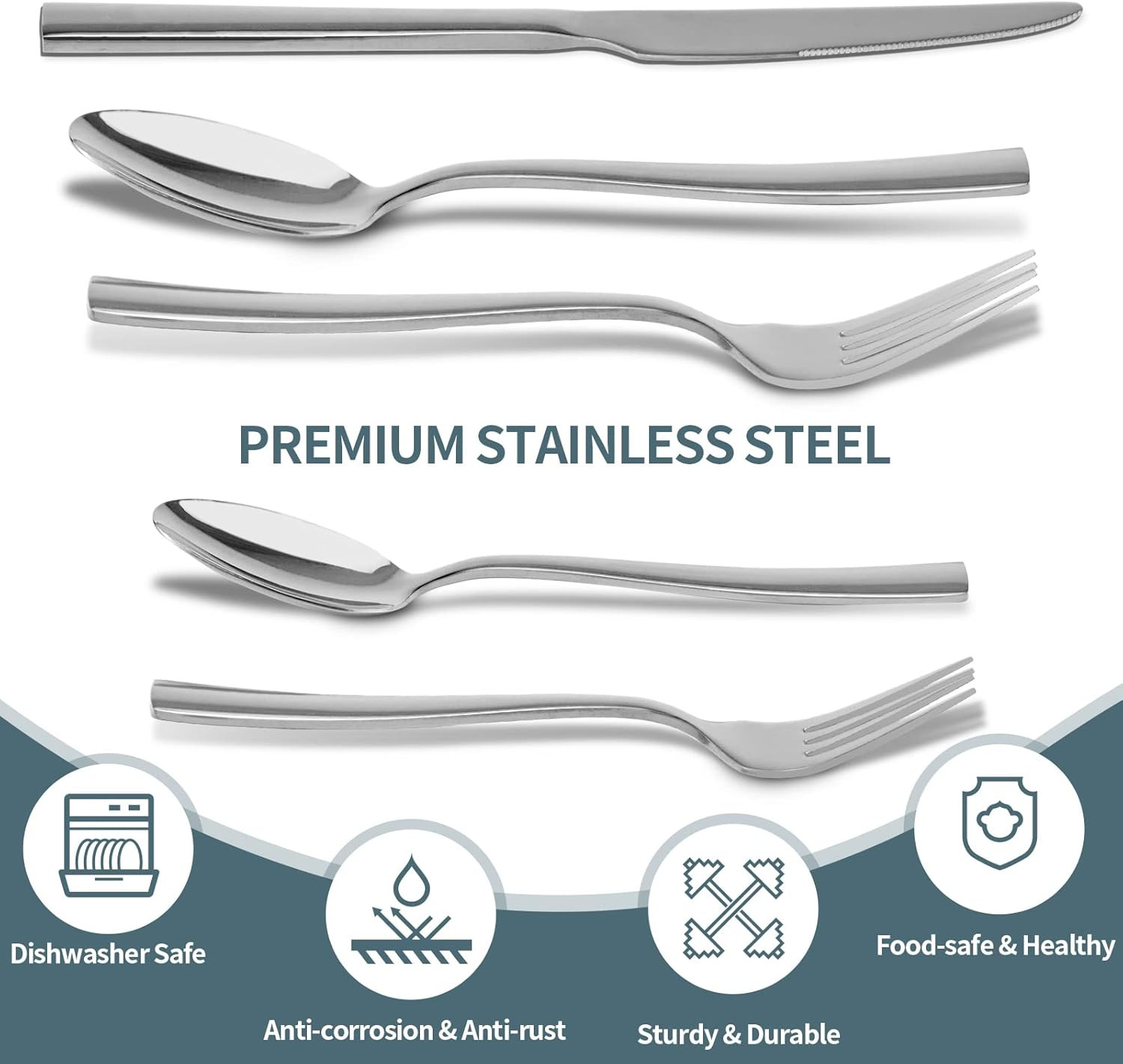 Silverware Set for 8, Briout 40 Piece Flatware Cutlery Stainless Silver 