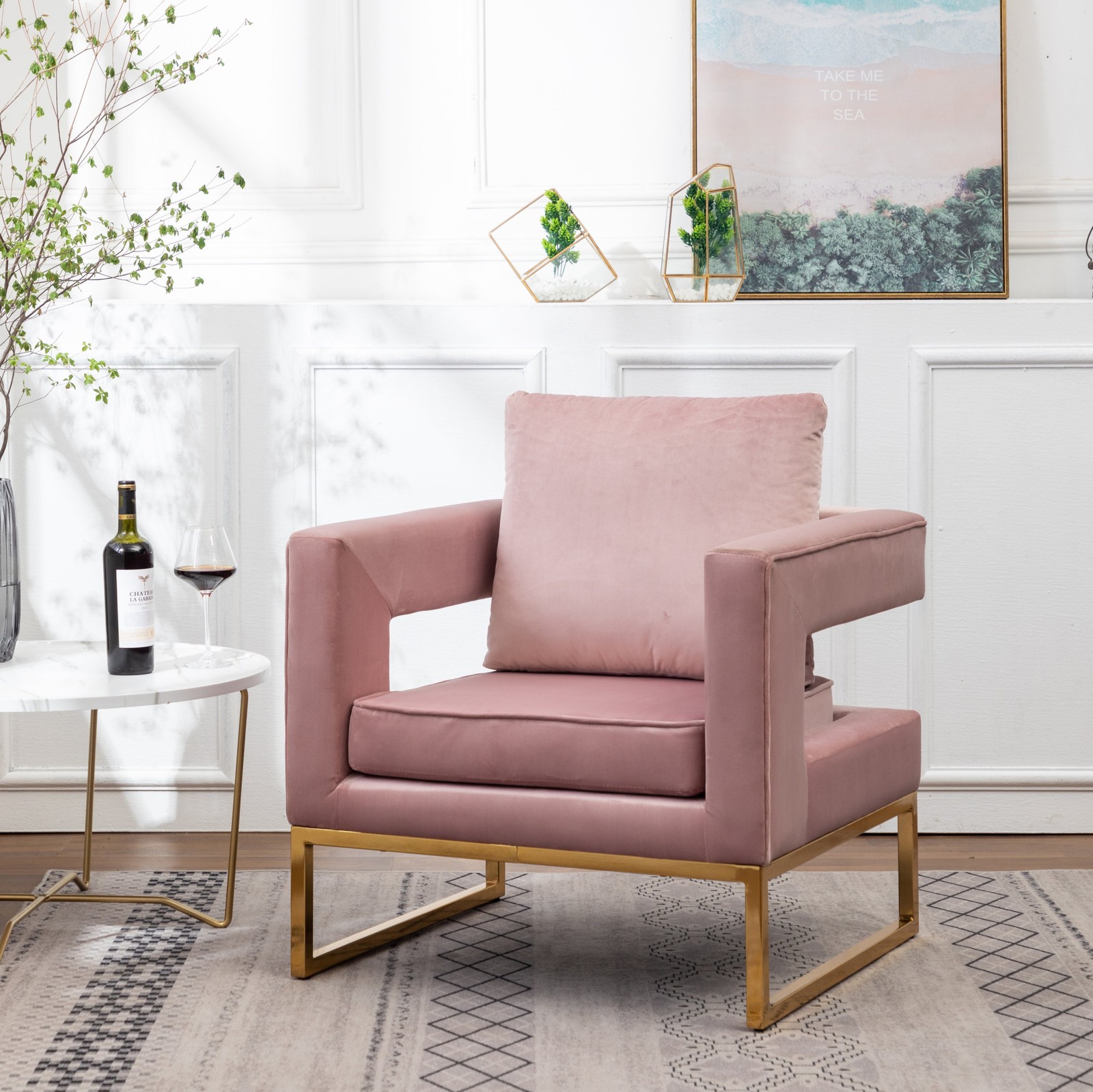 Lenola Modern Pink Upholstered Accent Armchair for Living Room Decor