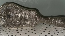 Vintage Repousse Vanity Hair Brush Art Deco Floral Rose Monogram