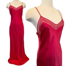 2001 Victoria  s Secret Silk Cherry Red Vintage Y2K Mesh Maxi Gown Slip Dress L