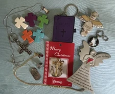 Lot of Christian Religious misc items crosses, bible, angels, jewerly, keychains