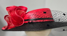 Women's Kentucky Derby Church Dress Hat Wide Brim Bridal Shower Hat Black/Red