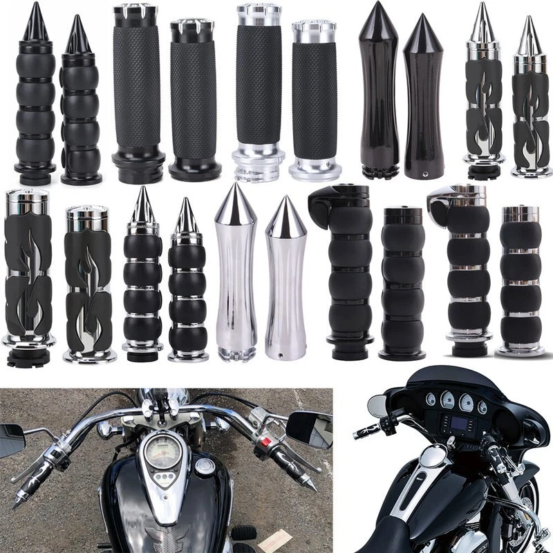 1" Motorcycle Chrome Black Hand Grips Handlebar for Harley Yamaha Virago 750 Foto 2 de 2