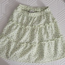H M Girls Green Floral Tiered Ruffle Pull-On Skirt Elastic Waist US 12/14