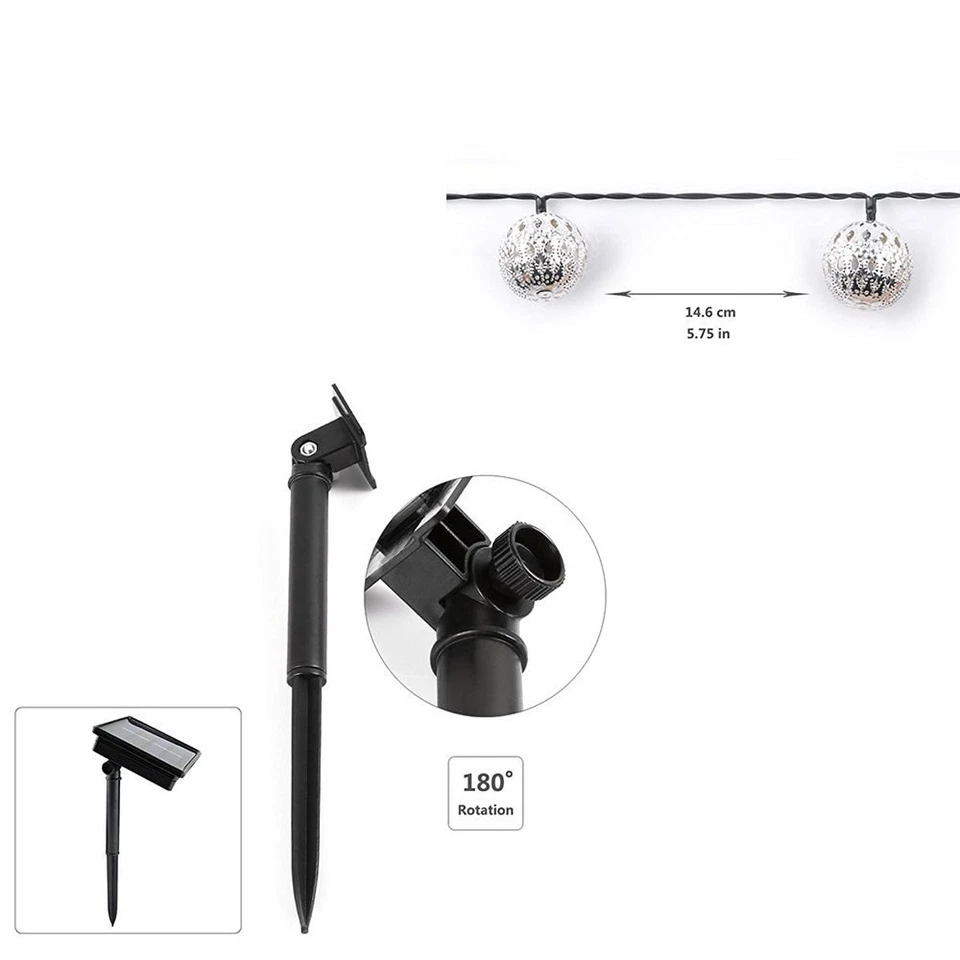 Cadena de luces LED de globo solar, 12 pies 10 LED bola de orbe marroquí, impermeable Amb... Foto 4 de 4