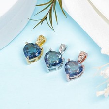 Rare Pendant London Blue Topaz Stone 925 Sterling Silver Jewelry Gift for Her