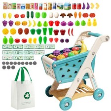 102pcs Kids Shopping Cart Trolley Play Set with Pretend Food and Accessories,...
