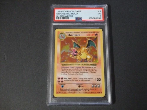 1999 Pokémon Charizard Shadowless Rare 4/102 PSA 3