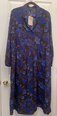 MonkI Maxi Dress Women s Blue Size Large Multicolored Floral long sleeves