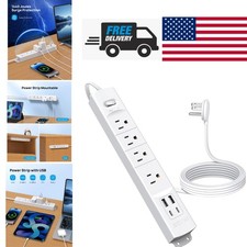 Flat Plug Power Strip with 4 Outlets and 4 USB Ports for Home Office Use