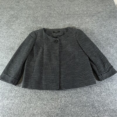 Talbots Blazer Womens 4 Black Lined 100% Cotton One Button 3/4 Sleeve Jacket