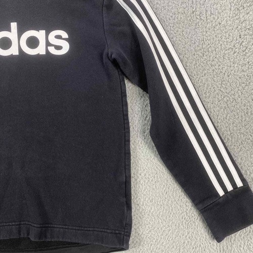 Adidas Sweatshirt Small Kids Black Fleece Hoodie Spell Out Logo 3 Stripe - Picture 4 of 15