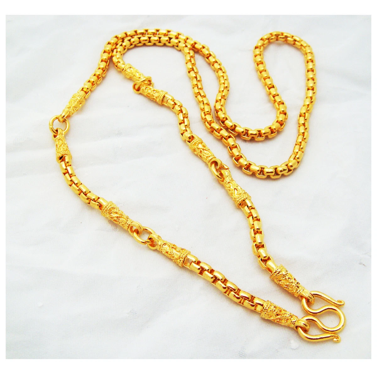 Men s Chain 5 Hoops 24K Thai Baht Yellow Gold Plated Necklace 26 Inch Jewelry