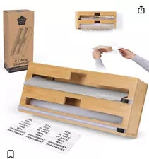 Foil and Plastic Wrap Organizer 2-In-1 Bamboo Dispenser with Cutter ~ Brand New