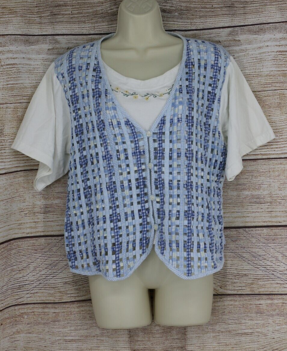 ALTRA VINTAGE Cascade Blues donna taglia grande canotta a strati t shirt blu bianco