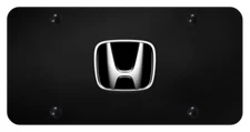 Honda 3D Black Fill Chrome Logo on Black License Plate Official Licensed