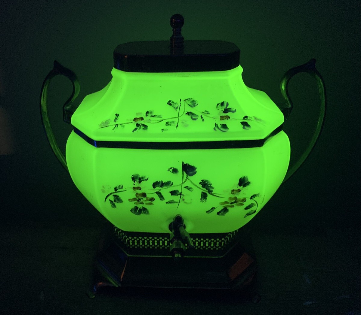 Uranium Glass Vaseline Cambridge Painted samovar -rare | eBay