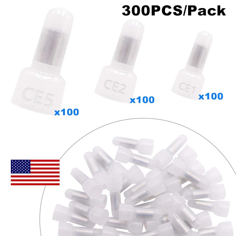 300Pcs Closed End Crimp Cap Terminals 22-16 16-14 12-10AWG Gauge Wire Connectors - Image 2 of 4