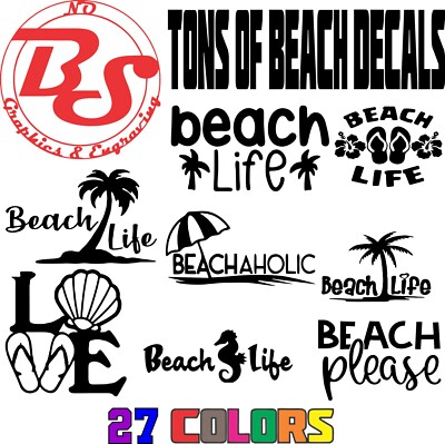 6'' Beach Decal Ocean Salty Life Tropical Car Mermaid Sand Sea Palm Tree noBS