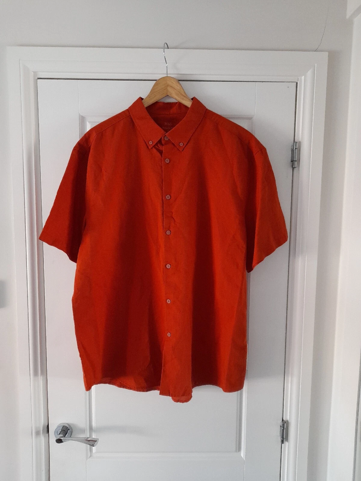 M&S Burned Orange Linen Blend Shirt Size XL NWOT Short Sleeve
